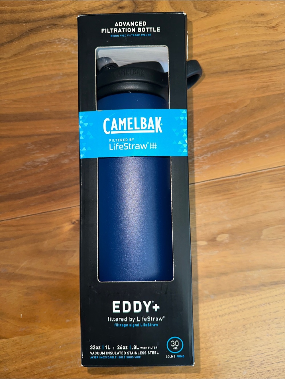 Camelbak Eddy+ Insulated Bottle with Lifestraw in Navy Blue with Black Cap
